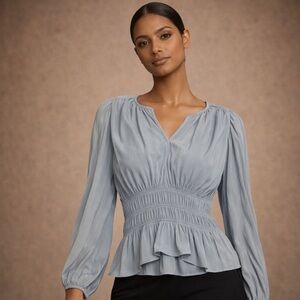 Universal Thread Smocked Blue Long Sleeve Blouse Boho Feminine Top M